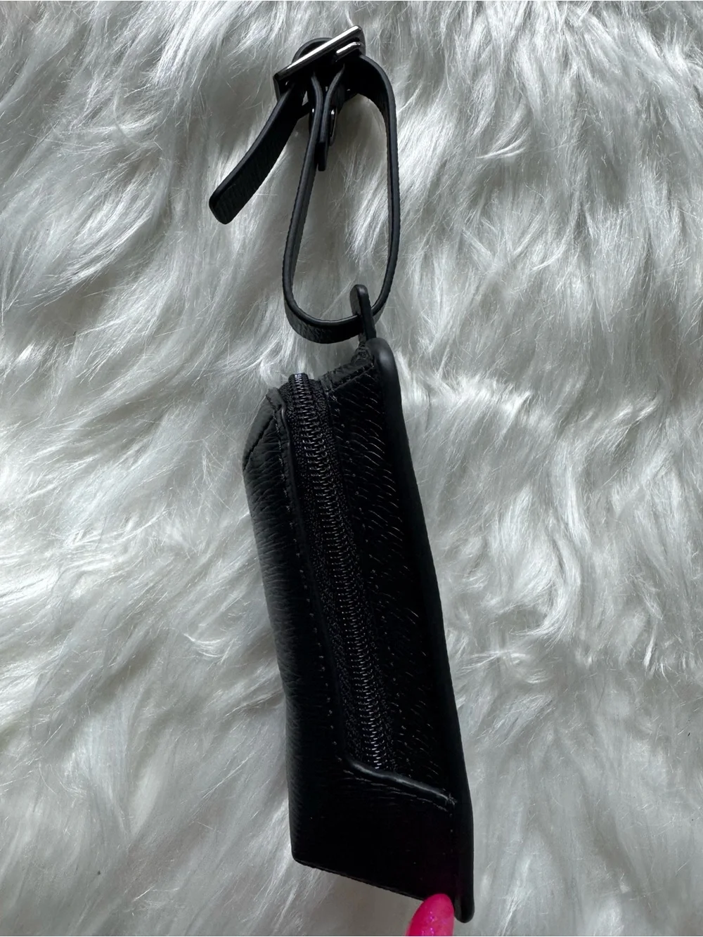 Tumi Black Textured Leather Travel ID Tag with Zipper Pocket